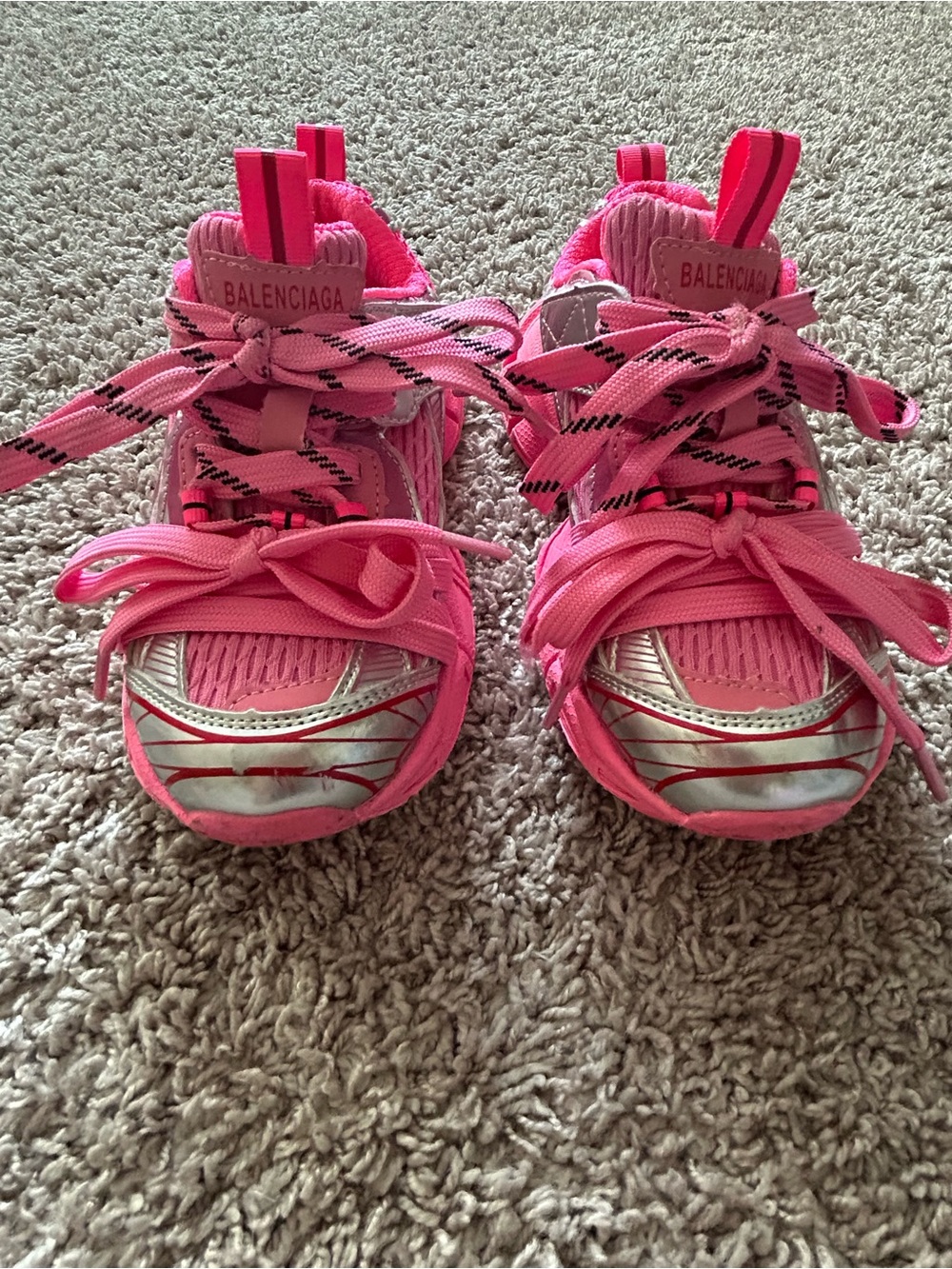 Kids Hot Pink Lace-Up Sneakers with Silver Accents